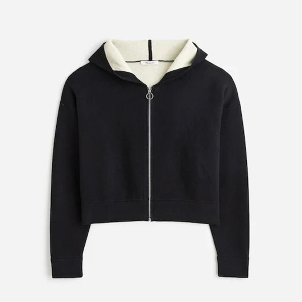 Madewell Double Face Cotton Blend Sweater Hoodie Cashmere Blend Black XXS NWT